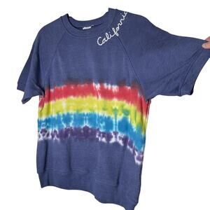 I Stole My Boyfriends Blue Tee Rainbow Tie Dye California Graphic Tee M